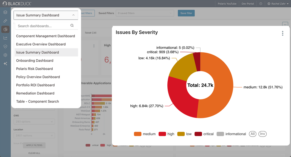 A screenshot of a Polaris dashboard showing reporting from various tools in one unified view.