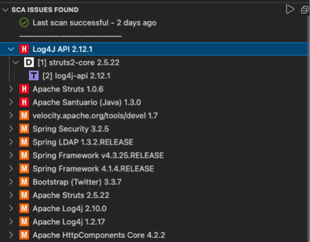Figure 3: Code Sight SE’s integrated Rapid Scan SCA results