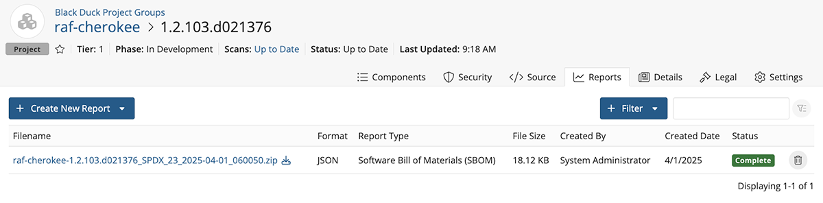 A visual of an software bill of materials (SBOM) created using Black Duck SCA