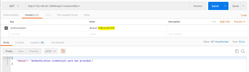 Error Message Displaying Invalid API Access Test Result