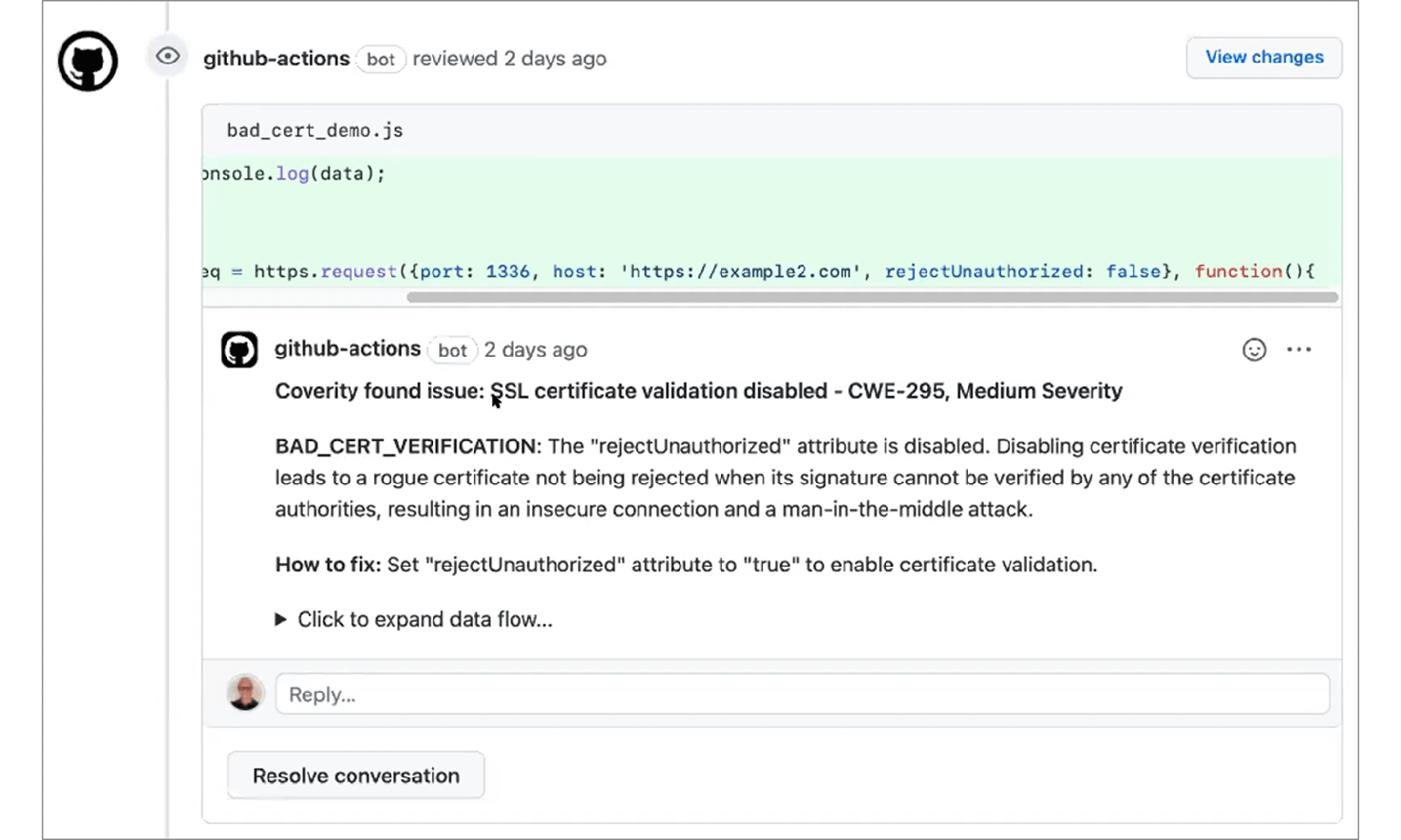 GitHub Interface Showing Security Issue