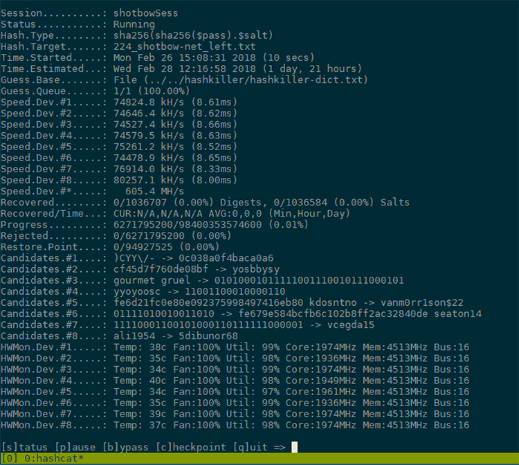 Hashcat Password Cracking Software Interface on Computer Screen