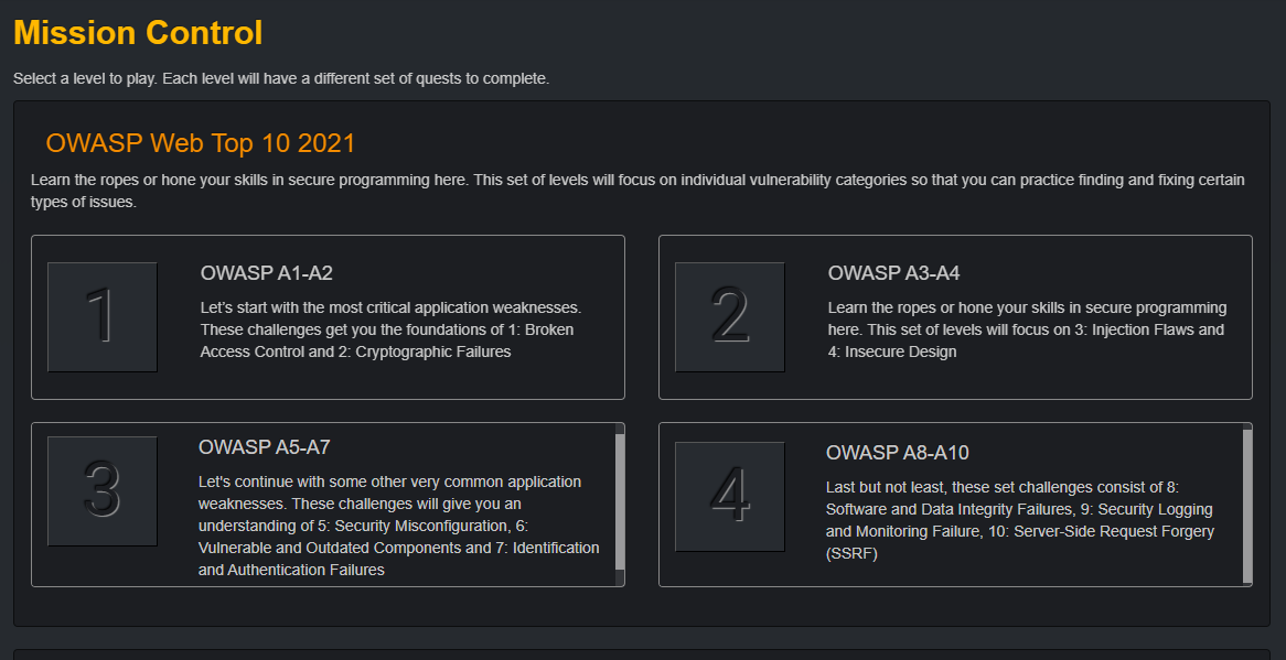 A screenshot of trainings powered by Secure Code Warrior