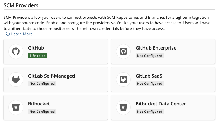 A visual of SCM integrations available on Black Duck SCA