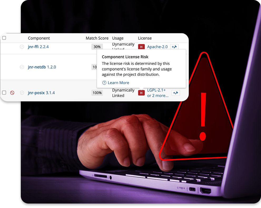 Alerts on policy violations and license conflicts