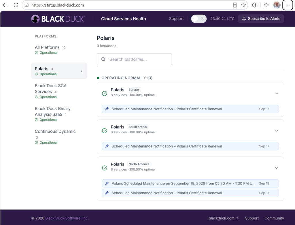 enhanced polaris status page